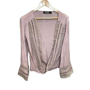 Yoins Dusty Plum Crochet Detail Wrap Top Sz M
